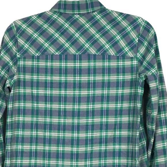 J CREW Boy Fit Flannel Green Blue Bright Clover Button Up Plaid Shirt Top sz 0 - Picture 4 of 13